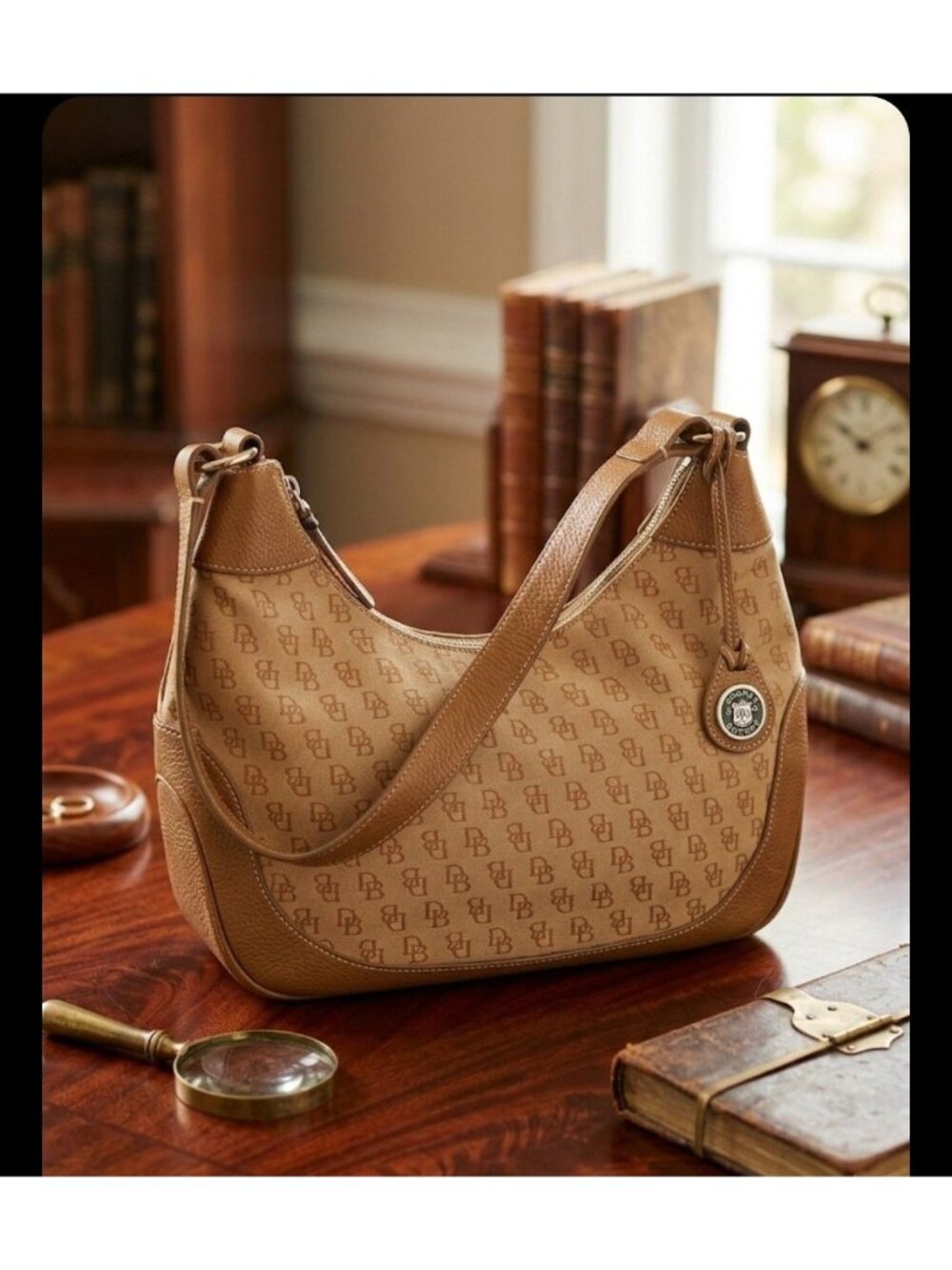 Vintage Dooney & Bourke Signature Canvas & Leather Brown Hobo Bag